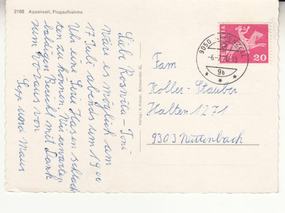 Cartoline postali: Appenzell Flugaufnahme 1970 – Usato da Bürglen TG venduto da StampGraf 1