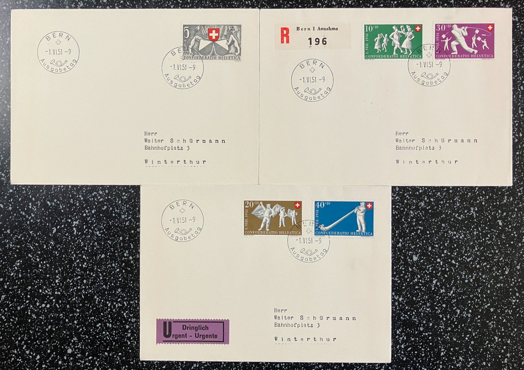 Tous les timbres: Schweiz Pro Patria 1951: 3 FDC – D'occasion à Eschlikon TG par PhilCon