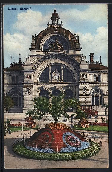 Cartoline postali: AK Luzern, Bahnhof mit Anlagen – Usato da Berlin venduto da bartko-reher