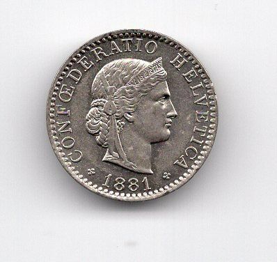 Tutti le monete: (1191) CH, 20 Rappen 1881, Super, stgl – Usato da Rüthi (Rheintal) venduto da erdnuessli1