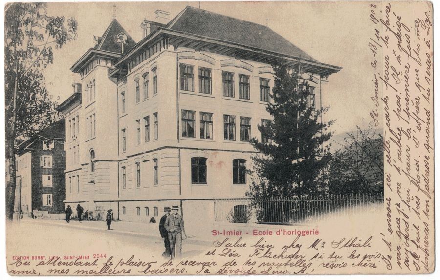 Ansichtskarten: St-Imier, Ecole d'horlogerie, circulée 1902 – Gebraucht aus Frauenfeld von POML