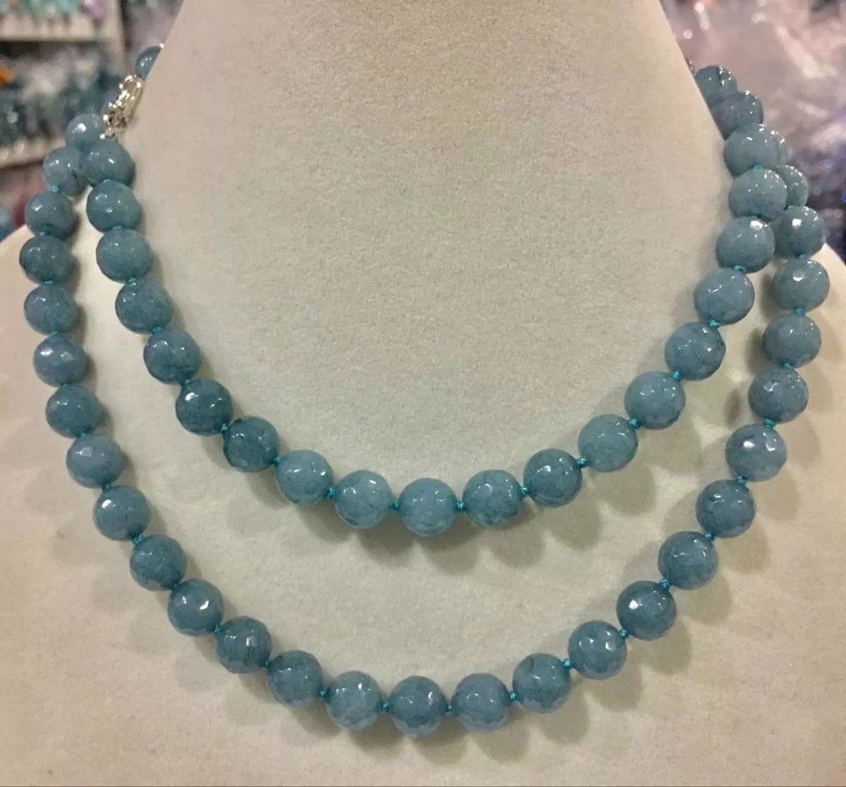 Ketten: 91cm Statement Aquamarin Edelsteinkette Collier Aigue-Marine – Neu (gemäss Beschreibung) aus Prilly von ilyria73