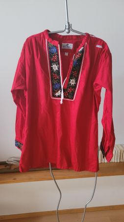 Unisex Sennenbluse mit Edelweiss- und Enzian-Stickerei M