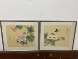Asiatische Malerei, gerahmte Blumenbilder (2 Stk.)