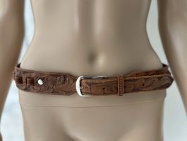 Vintage Leather Belt, Tooled Floral Pattern, Brown