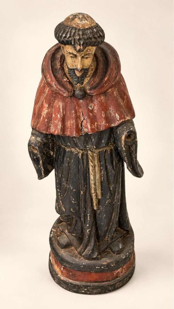 Sculture & Statue: Antiker Heiliger oder Franziskanermönch aus polychromem Holz – Usato da Locarno venduto da Osvaldo61 9