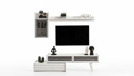 Weiße Holz Wohnwand mit Designer TV-Schrank und Regal