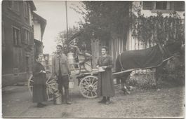 LANDWIRTSCHAFT/BAUERNFAMILIE 1920 mit Pferd+Milchwagen
