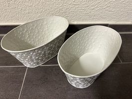 2er Set Blumentöpfe oval aus Blech, Top Zustand!