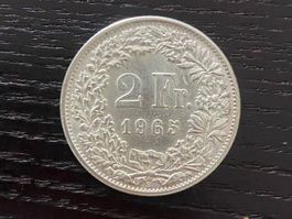 1 x 2 Franken Schweiz 1965 – sehr schöner Stempelglanz