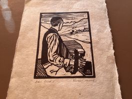 Werner Morf Appenzellois a l’accordéon 29x21cm original 1932