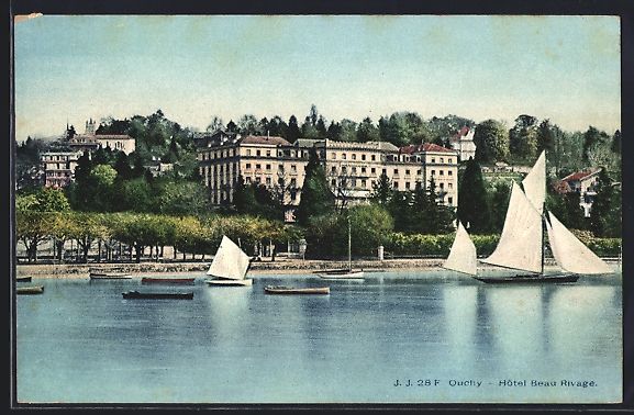 Ansichtskarten: AK Ouchy, Hotel Beau Rivage, Segelboote – Gebraucht aus Berlin von bartko-reher
