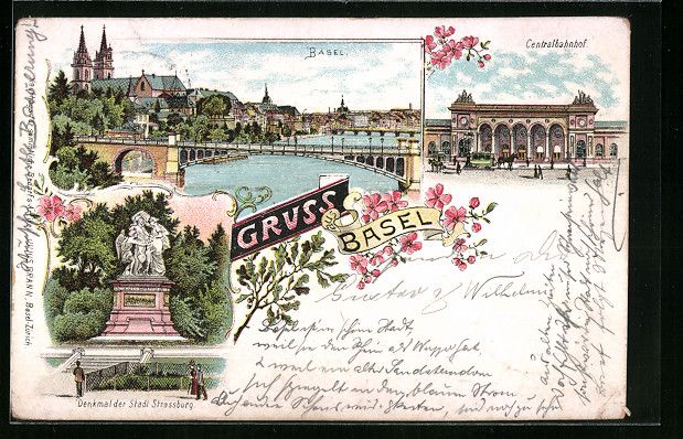Cartoline postali: Litho Basel, Centralbahnhof, Denkmal der – Usato da Berlin venduto da bartko-reher