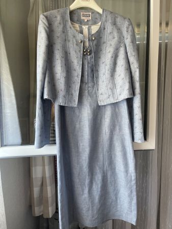 Damenkostüm Kleid Blazer hellblau geblümt Grösse 40