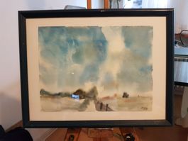 Aquarell (1993): "Stimmungsvolle Landschaft" – Signiert JD