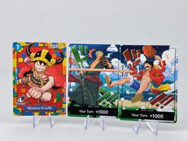 One Piece Luffy 4th Anniversary + OP17 Luffy/Zoro DON!! NM