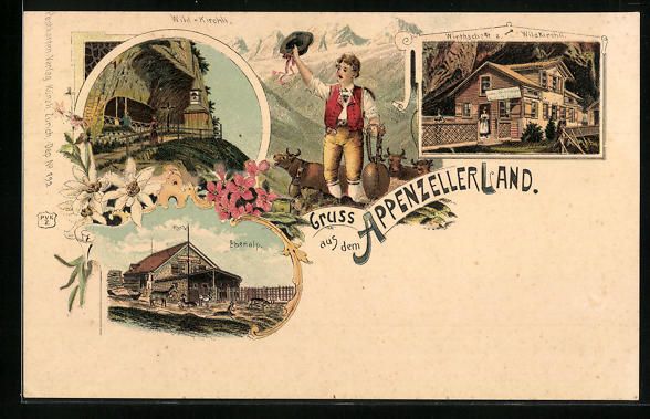 Cartoline postali: Litho Wildkirchli, Wirtschaft mit Ebenal – Usato da Berlin venduto da bartko-reher