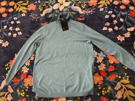 Pull femme Col Roulé vert/Bleu Clair Taille M Neuf