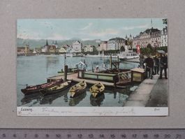 Luzern, 1903, Quai, Boote, belebt