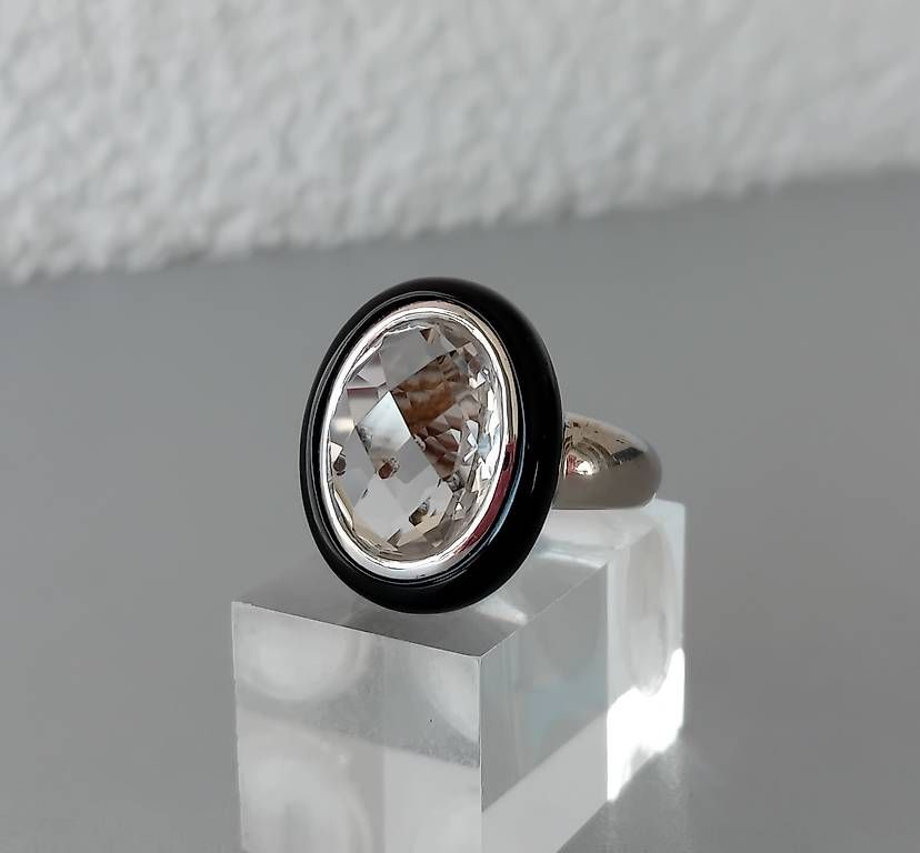 Anelli: Ring Silber mit Bergkristall und Onyx – Usato da Stans venduto da wer_fd5f 4