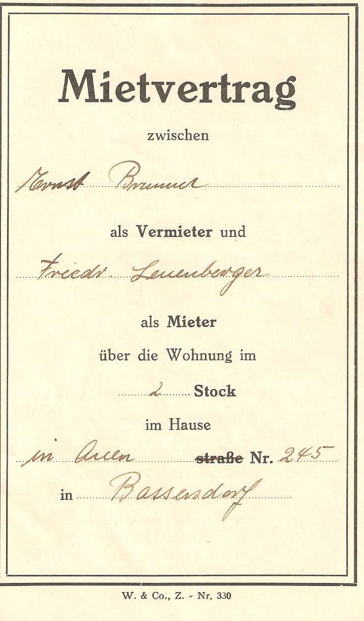 Documenti: Mietvertrag Bassersdorf 1951 – Usato da Richterswil venduto da solalex