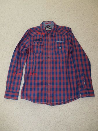 Hemd bordeau/blau kariert Gr.176 langarm