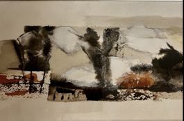 Tres Jolie aquarelle et techniques mixtes,paysage, signée,