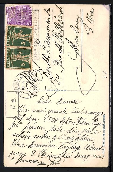 Cartoline postali: AK Rigi-Kulm, Bergbahn, 1934 – Usato da Berlin venduto da bartko-reher 1
