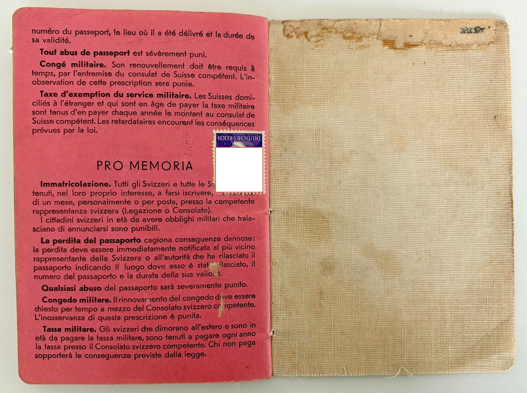 Documenti: Schweizer Pass / Reisepass 1940 - 1946  WW2 – Usato da Safenwil venduto da gemeinsamX 7