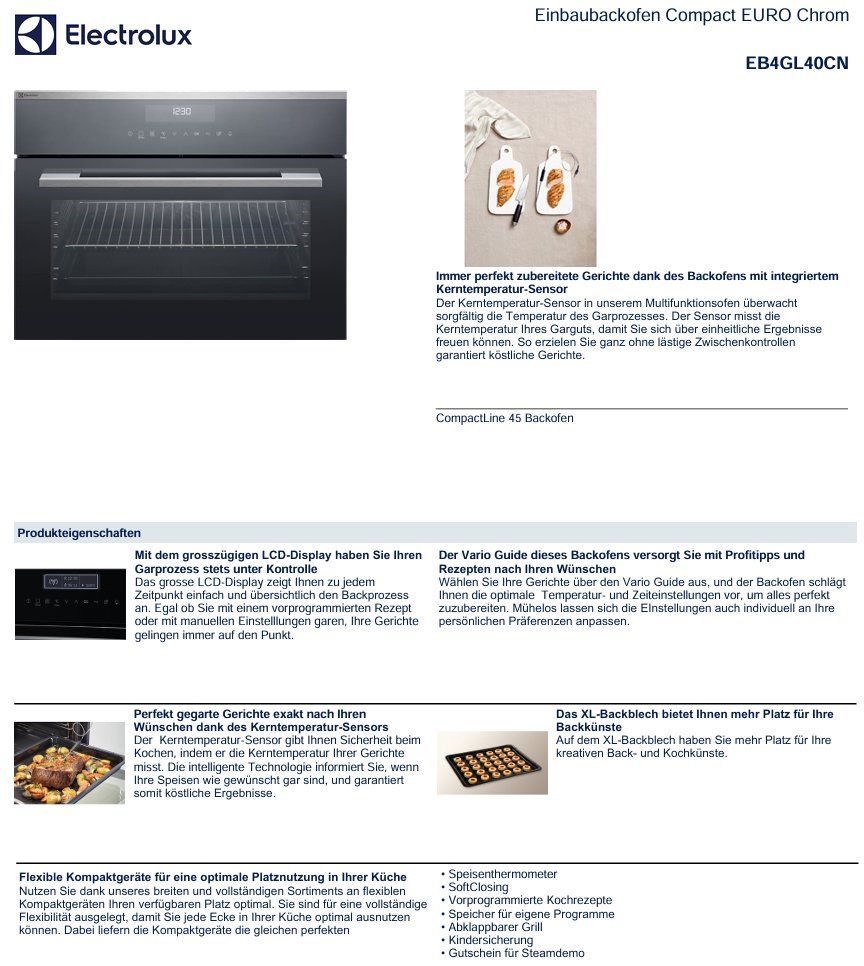 Electrolux Forni: 046 Electrolux Einbaubackofen Compact 45x60cm – Nuovo (secondo la descrizione) da Derendingen venduto da Meisterstuecke 1