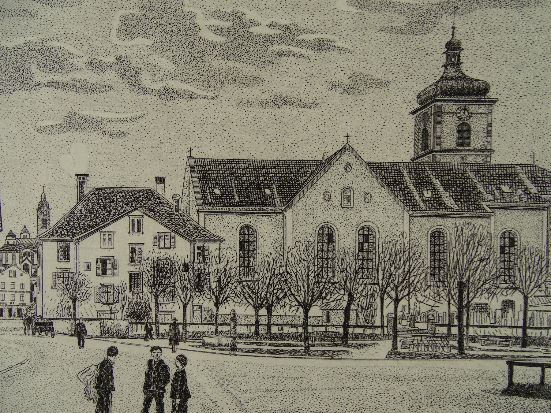 Incisioni: GOSSAU ST. GALLEN MIT KIRCHE, STAHLSTICH – Usato da Grüningen venduto da Kartensammler 4