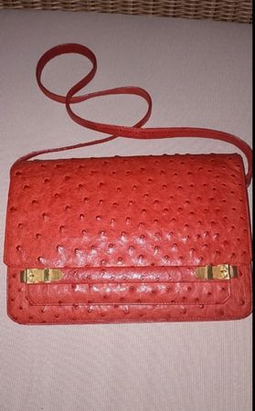 Sac à main vintage  Gurtner Genève cuir d'autruche rouge