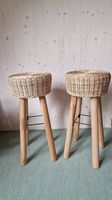 2 Rattan Barhocker / Korbhocker mit Holzbeinen  76 cm