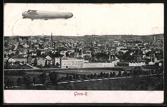 Cartes postales: AK Gera-R., Zeppelin über den Dächern – D'occasion à Berlin par bartko-reher