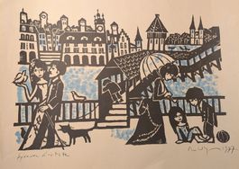 Robert Wyss Holzschnitt-Druck Kapellbrücke 1977