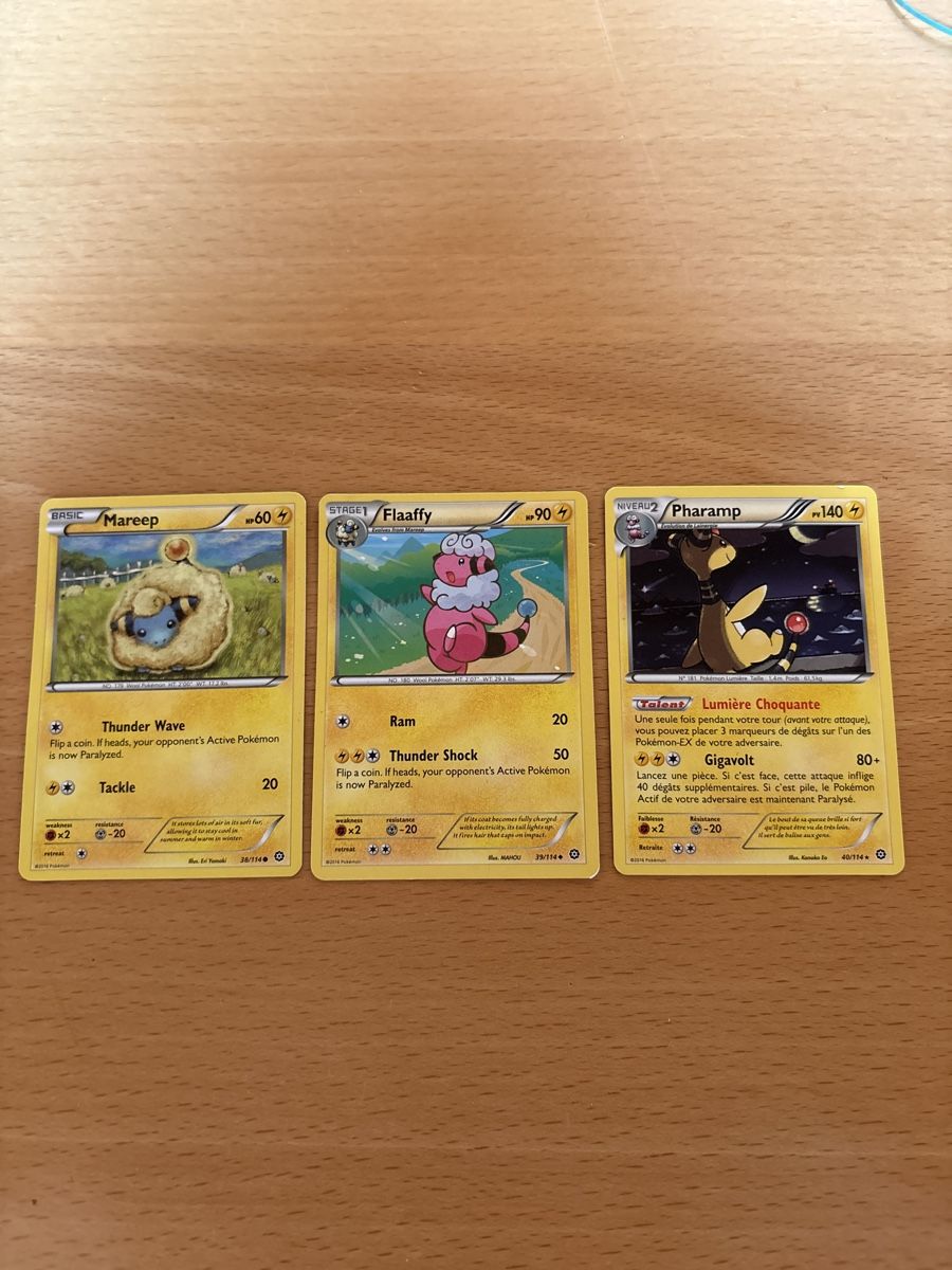Pokémon Sammelbilder & Trading cards: 3 Pokemon Karten: Mareep, Flaffy, Pharamp – Gebraucht aus Balsthal von Sven.sch