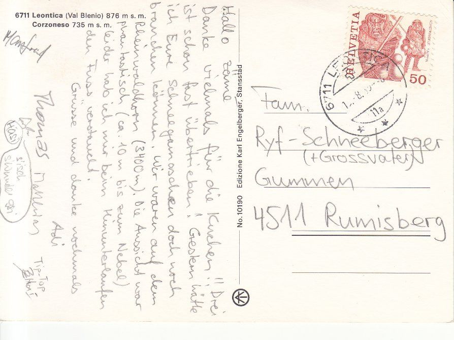 Cartoline postali: Leontica 1989 – Usato da Bürglen TG venduto da StampGraf 1