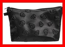 Totenkopf Necessaire Leder Optik Stanz Kulturbeutel Toilette