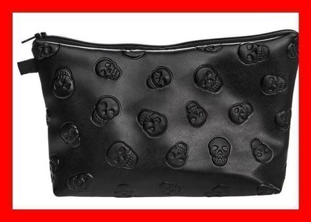 Totenkopf Necessaire Leder Optik Stanz Kulturbeutel Toilette