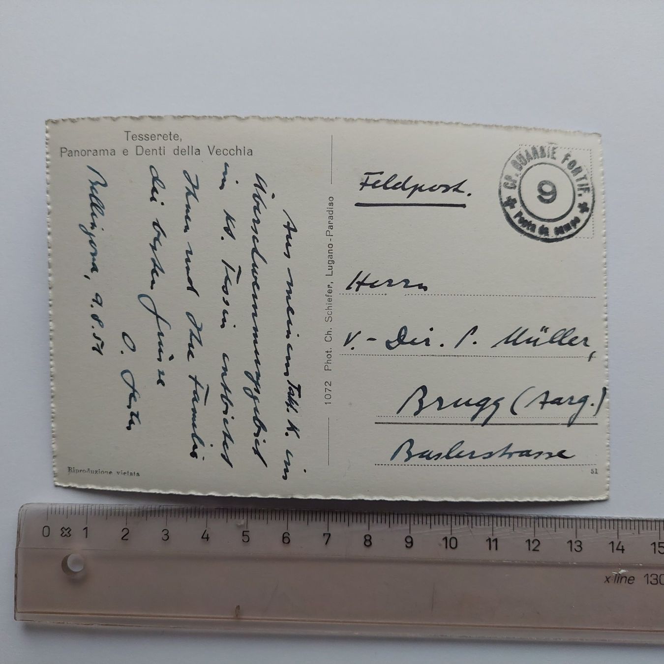 Cartoline postali: AK Tesserete Panorama e Denti della Vecchia FELDPOST 9 – Usato da Ennetbaden venduto da Schilstal 1