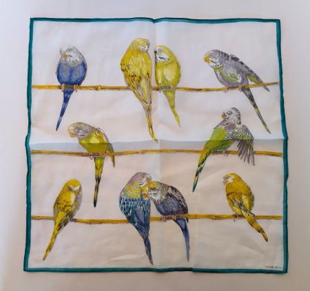 Kreier Taschentuch Vögel  "Wellensittiche" / ±1960 ab Fr. 5.