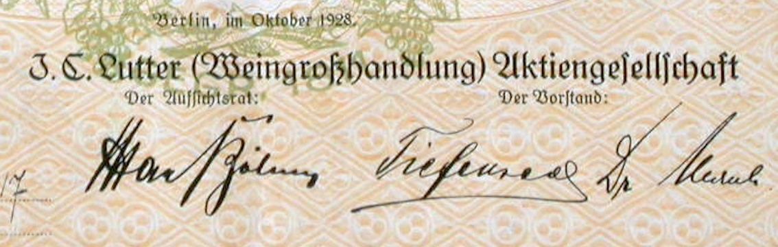 Dokumente: J.C. Lutter (Weingrosshandlung) AG, Berlin - 1928 – Gebraucht aus Solothurn von Sgasche 1