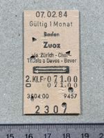 Baden - Zuoz, 7.2.1984, altes Bahn Billett, SBB