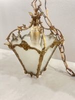 Antike Hängelampe / Pendelleuchte aus Bronze & Glas– um 1900