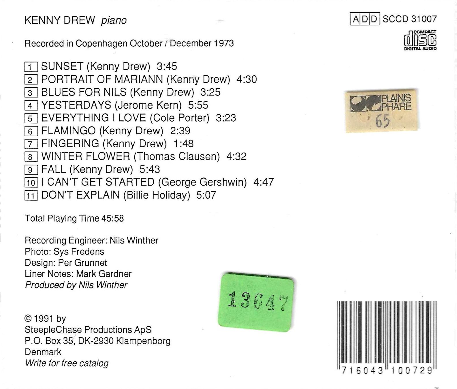CD: Kenny Drew - Everything I Love – Usato da Savagnier venduto da Ne2065 1