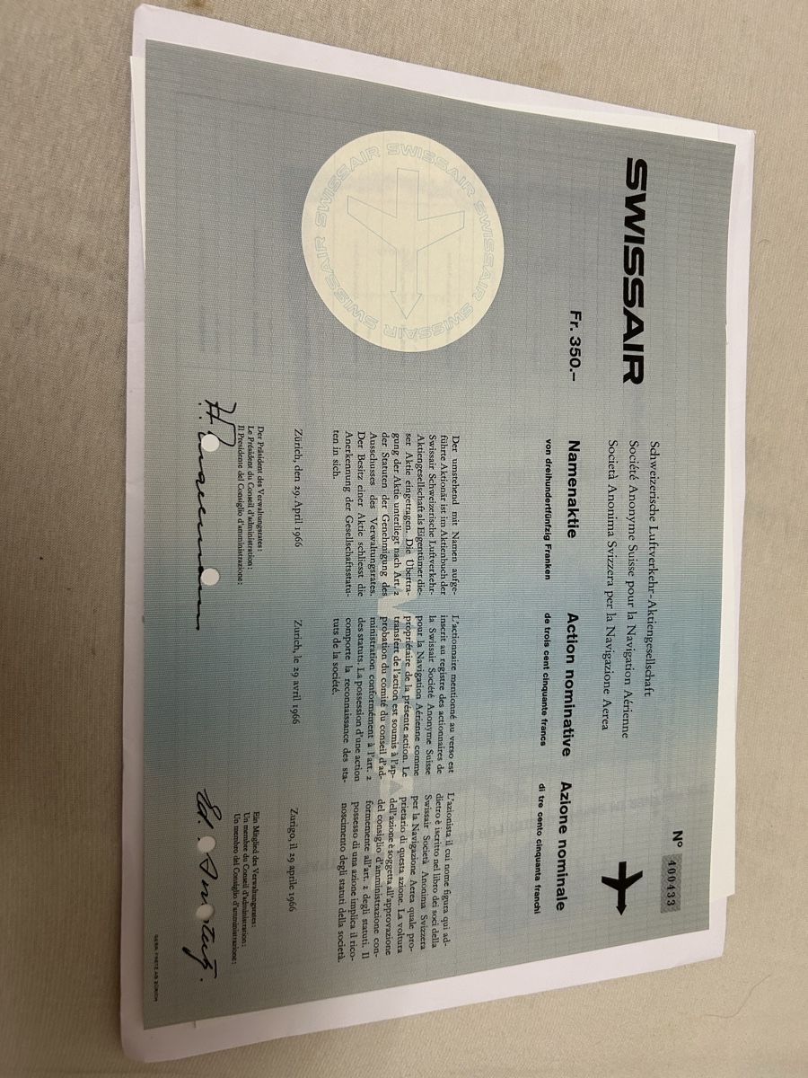 Dokumente: swissair aktie – Neu und originalverpackt aus Zürich von 11Zitronenfalter
