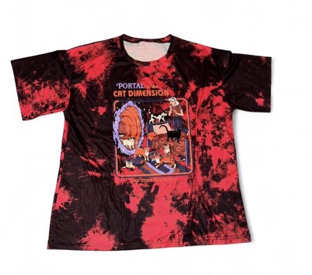 T-Shirt Katzen Motiv Rot Schwarz 