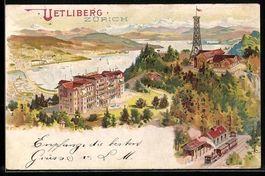 Litho Zürich, Panorama mit Gasthaus Uet