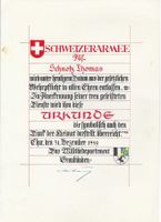 Entlassungs - Urkunde Schweizer Armee 1959, Thomas Schnoz