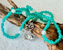Edelsteinkette Amazonit Fluorit 925 Silber Katze Kristall
